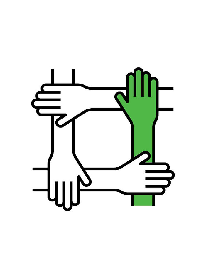 grafische Darstellung miteinander verbundener  Hände als Zeichen für Vertrauen und Integrität